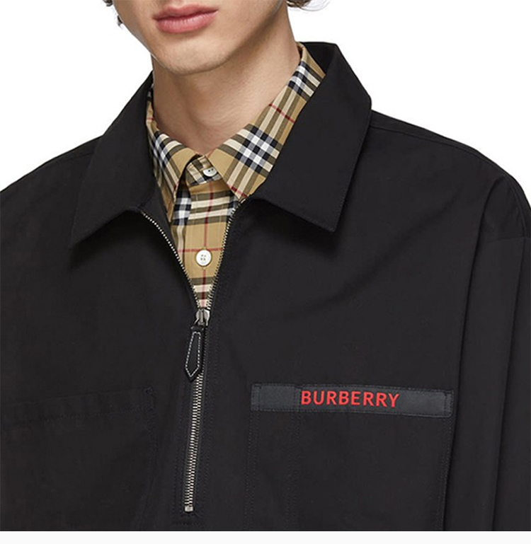 burberry/博柏利 男士黑色拉链半开长袖衬衫衬衣外套 8011331