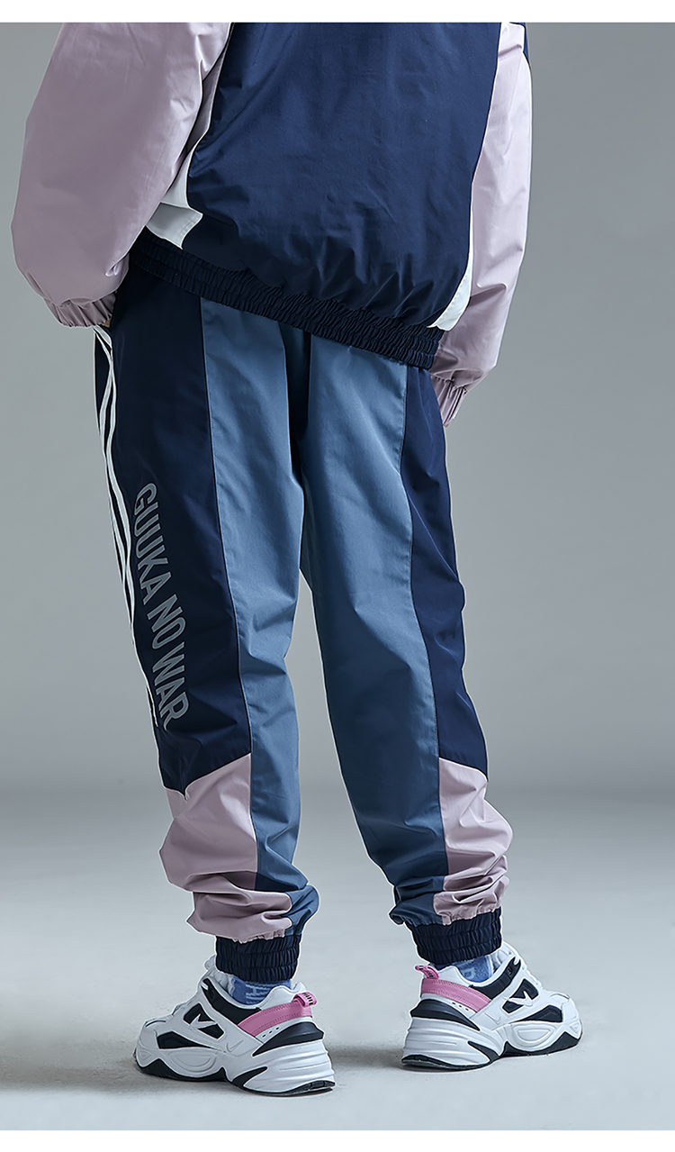 guuka潮牌 蓝色束脚裤 女士 拼接裤子 休闲裤 冬裤 运动裤 束脚裤女