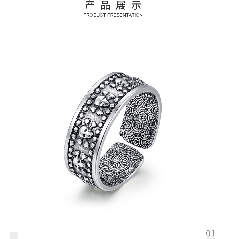 chow tai seng/周大生s925银戒指男款个性骷髅头男士开口戒指送礼正品