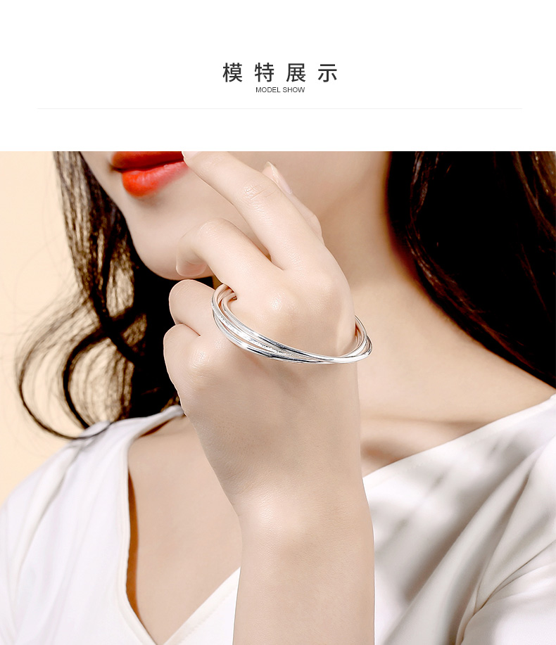 chow tai seng/周大生s990足银手镯 三环银手镯 年轻时尚 送女友送礼