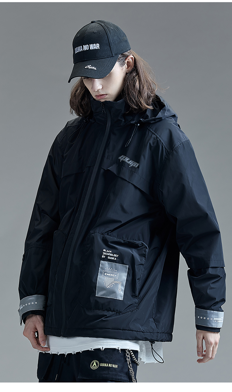 运动 机能 棉服 潮 青少年 嘻哈 反光条 机能风 运动棉衣 外套 街头