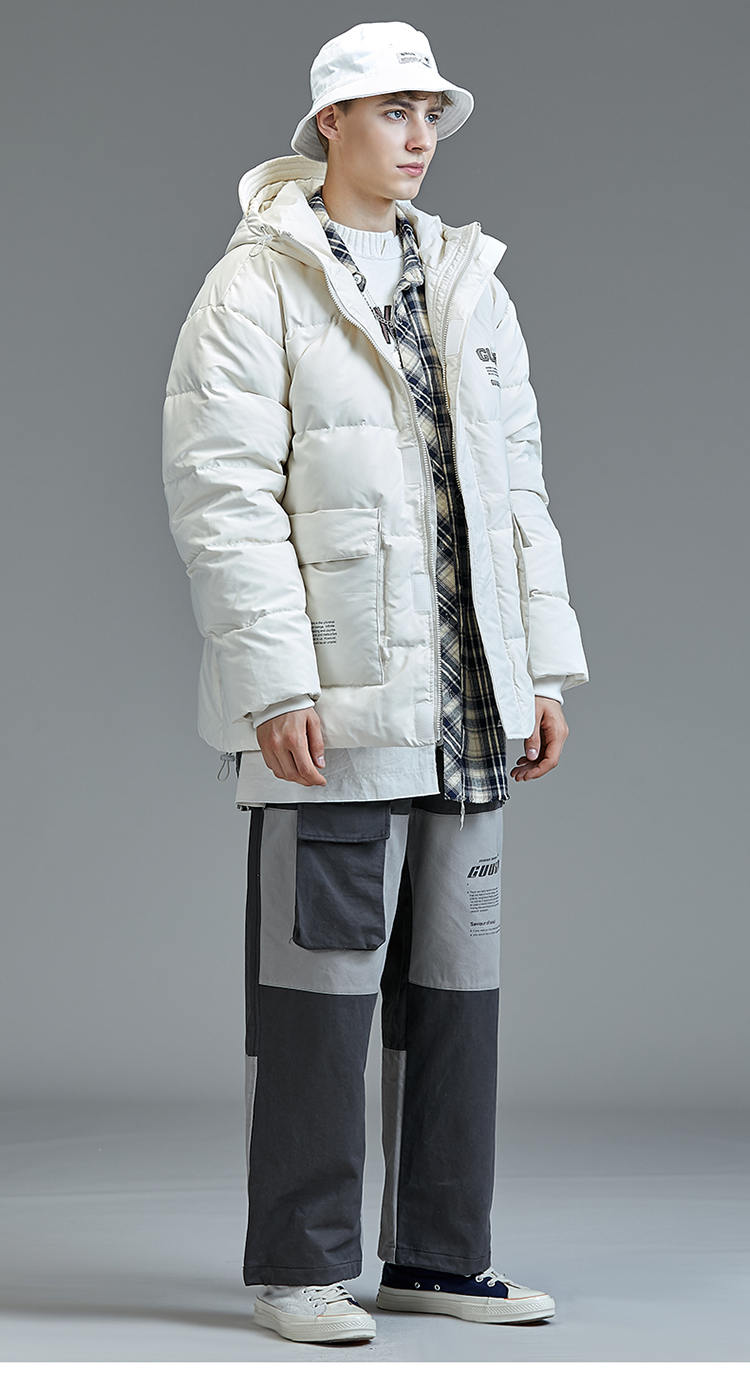 guuka 潮牌 羽绒服 男士 外套 冬季 加绒 米白色 男 运动 潮 冬季