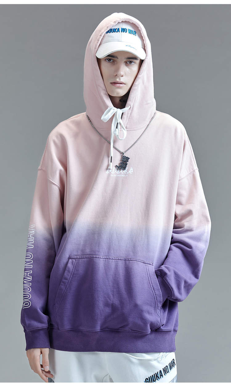 guuka 潮牌 运动卫衣 男 渐变 套头卫衣 连帽卫衣 粉色 潮 青少年