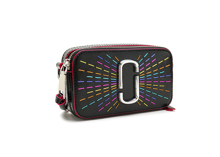 marcjacobs/马克雅各布斯女士snapshot系列黑色牛皮彩色条纹小相机包
