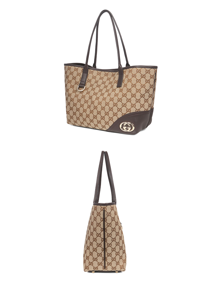 gucci/古驰 双g印花配皮帆布购物袋女士手提包169946