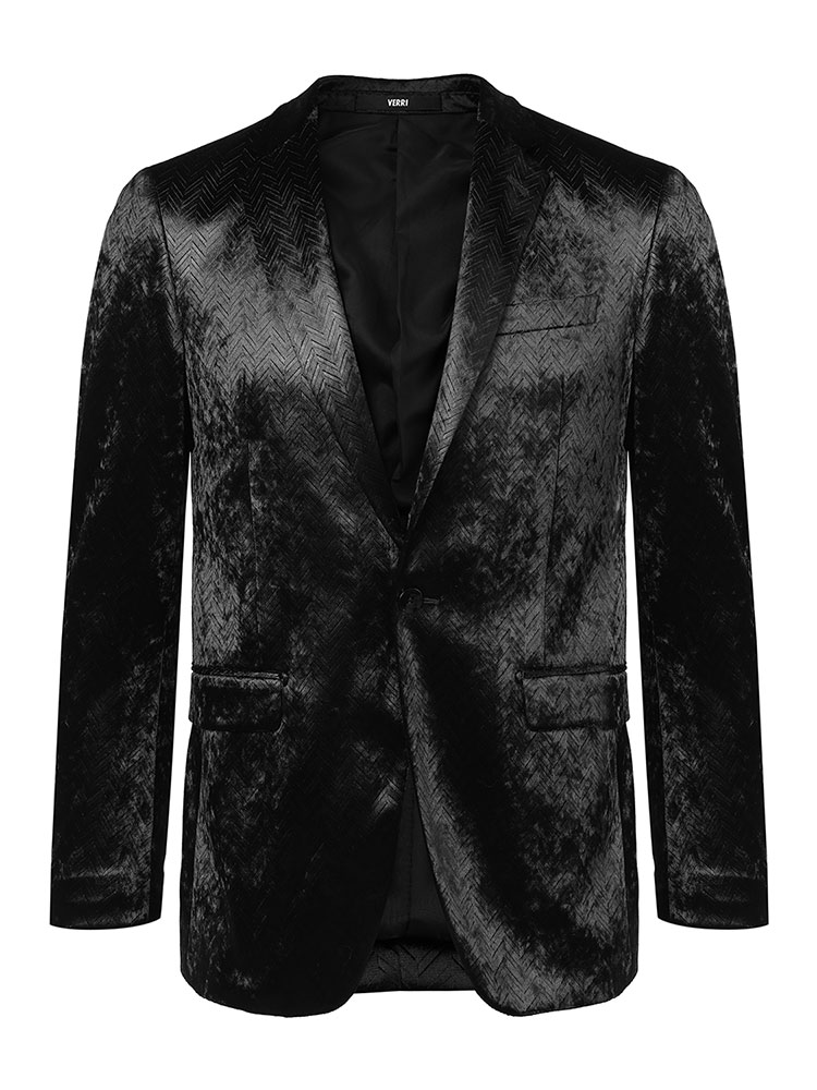verri/verri丝绒面料,v字机理纹路,可搭配衬衫和中高领穿着的黑色西服