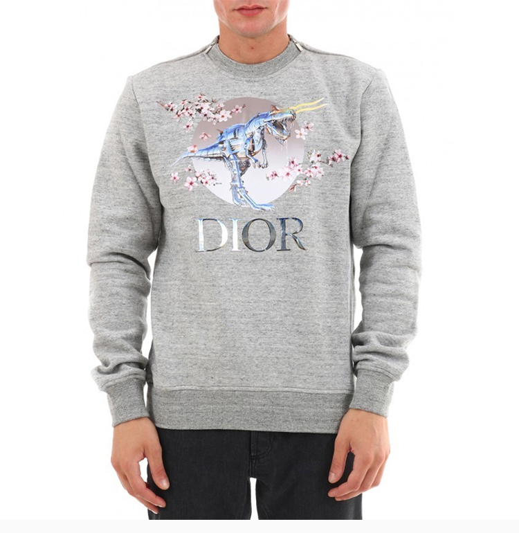 dior/迪奥 男士棉质樱花恐龙经典logo印花圆领男卫衣
