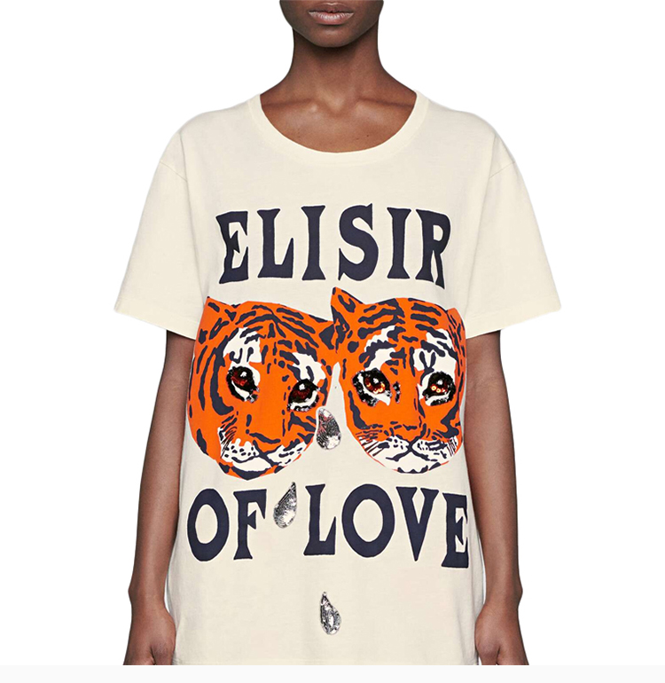 gucci 古驰 女士棉质老虎印花宽松时尚短袖t恤