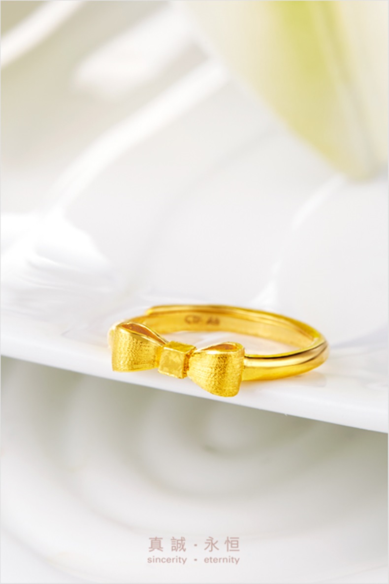 chow tai fook/周大福蝴蝶结足金黄金戒指计价f177704