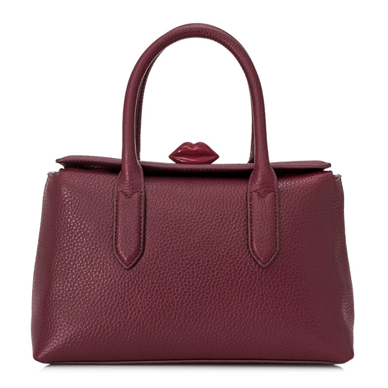 lulu guinness/露露 姬妮斯 女士粒面皮革翻盖嘴唇单肩斜挎手提包