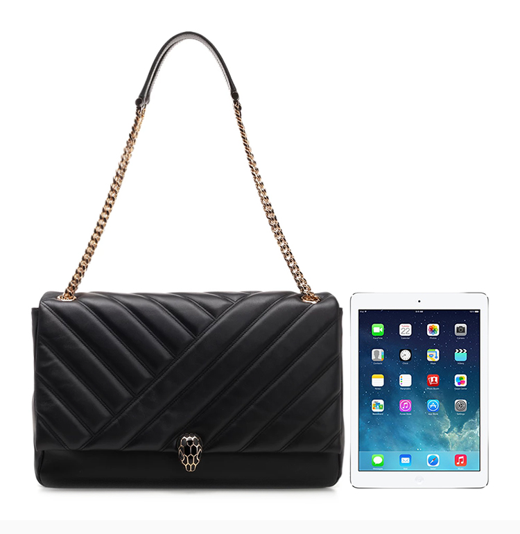 bvlgari 宝格丽 女士黑色格纹牛皮翻盖链条单肩包斜挎包