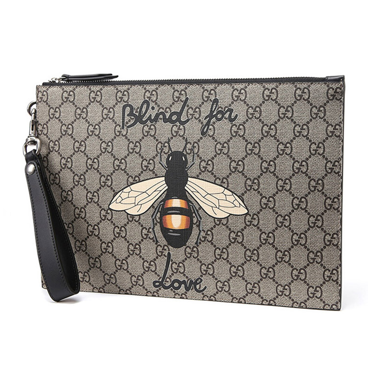 【满6000返1500】gucci/古驰 2019春夏 男士帆布蜜蜂经典双g手拿包