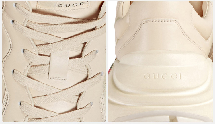 国内现货gucci古驰rhyton系列男士象牙色皮革gucci标识皮革厚底休闲