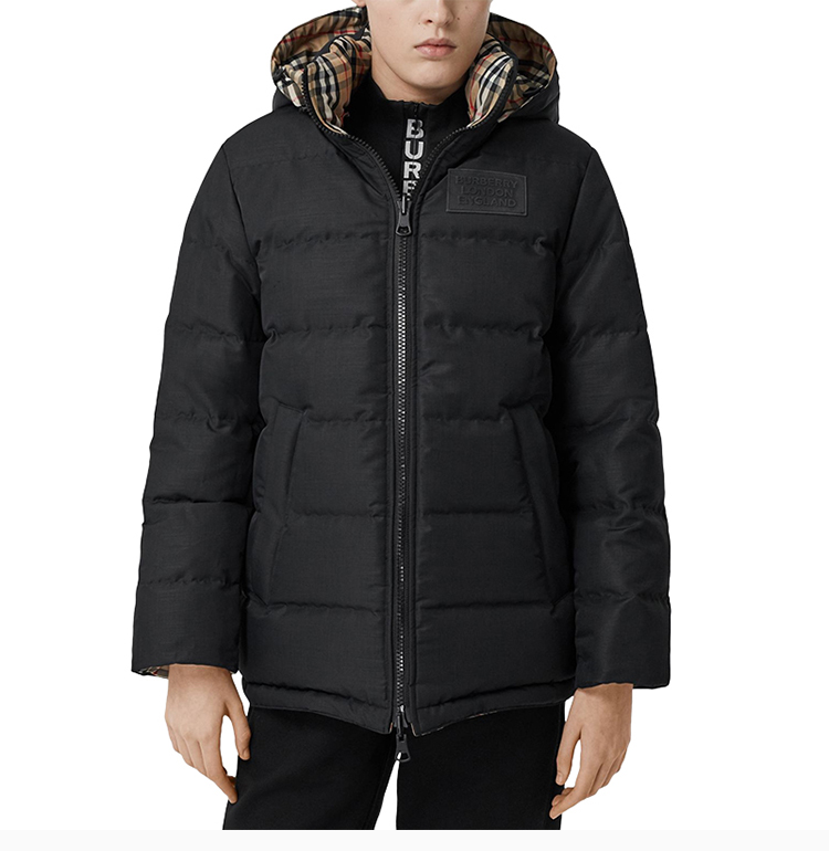 burberry博柏利女士鹅绒经典复古格纹拼接时尚立领长袖外套女士羽绒服