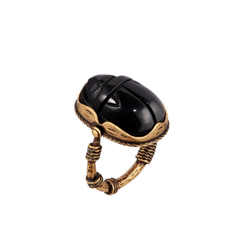 dior/迪奥 19秋冬女士新款镀金老金属d-wild环和树脂圣甲虫戒指/指环