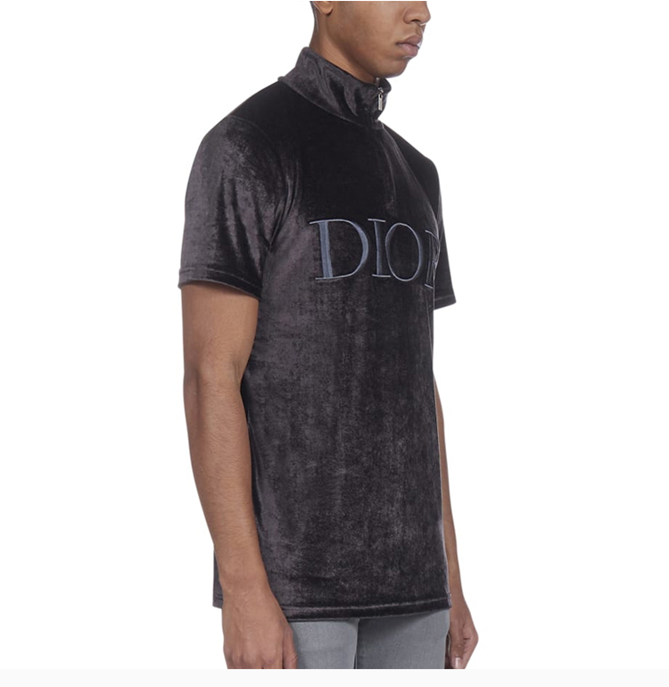 dior/迪奥 男士天鹅绒logo刺绣半高领时尚男士短袖t恤