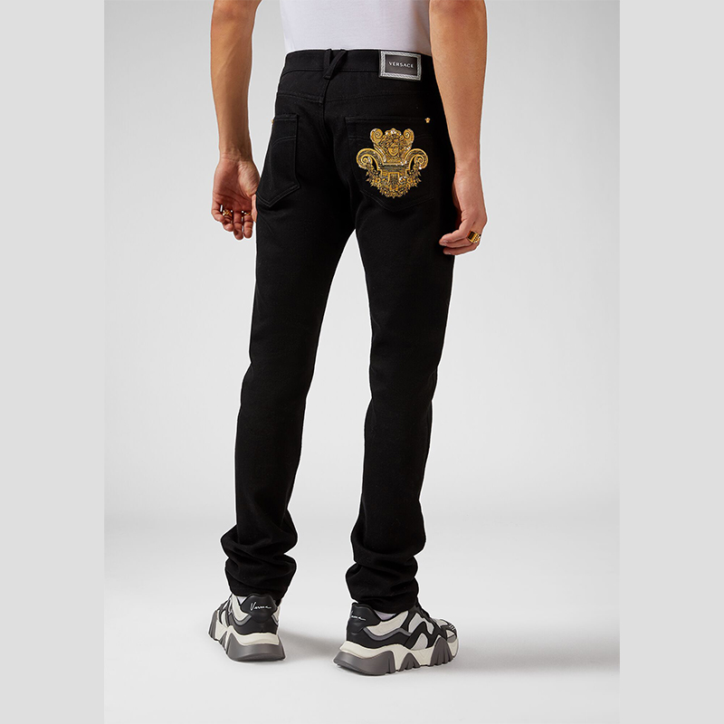 versace/范思哲 新款男士棉质美杜莎刺绣图案修身牛仔裤 a84232 a228