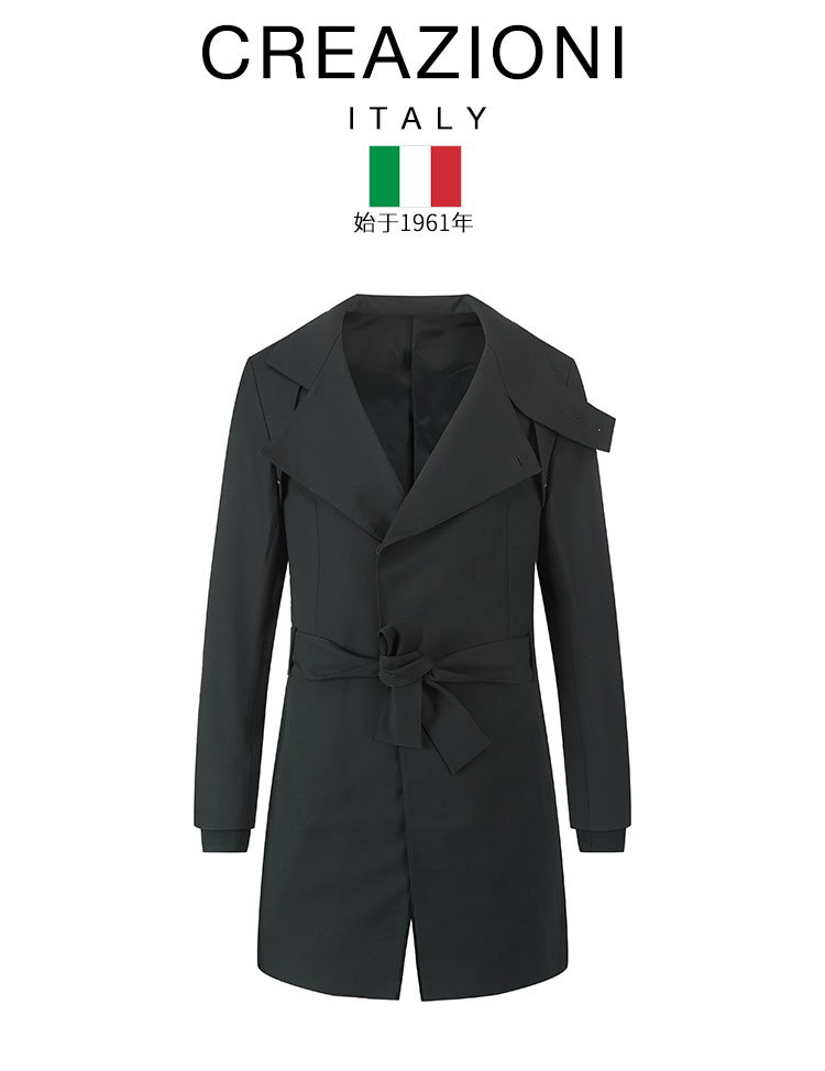 creazioni/克莱切尼男士夹克黑色复古系带拼接男士外套青蛙男装