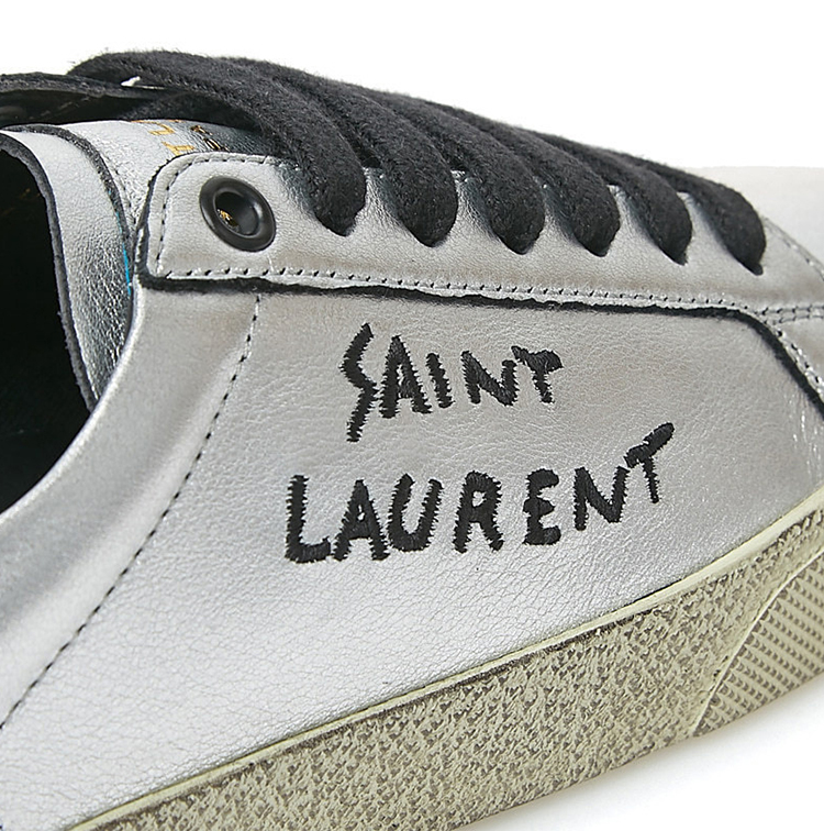 【包税】saint laurent paris/圣罗兰 ysl 男士银色牛皮时尚刺绣logo