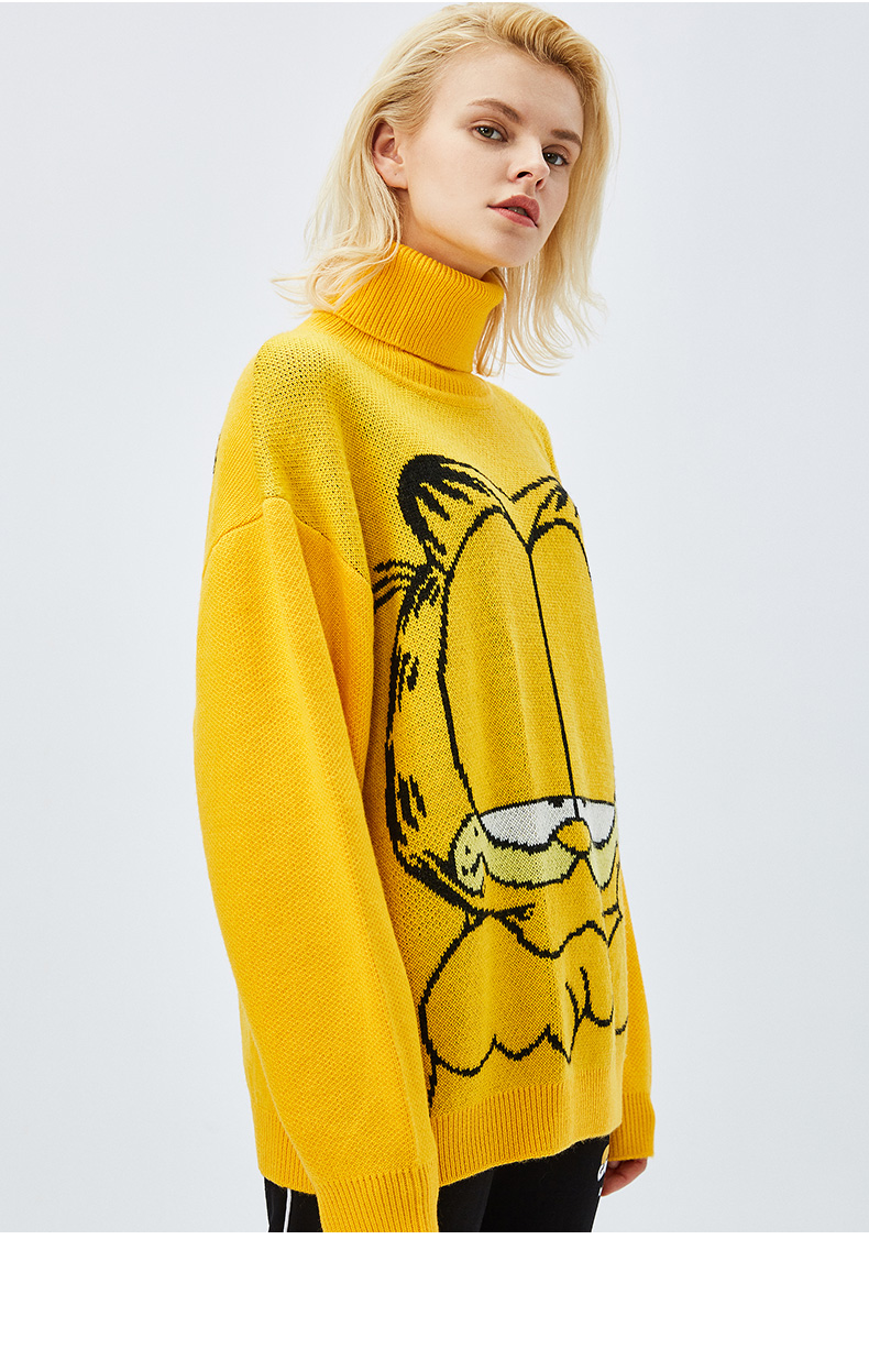 fun潮牌秋冬新款毛衣加菲猫联名宽松情侣装街头男女同款保暖上衣