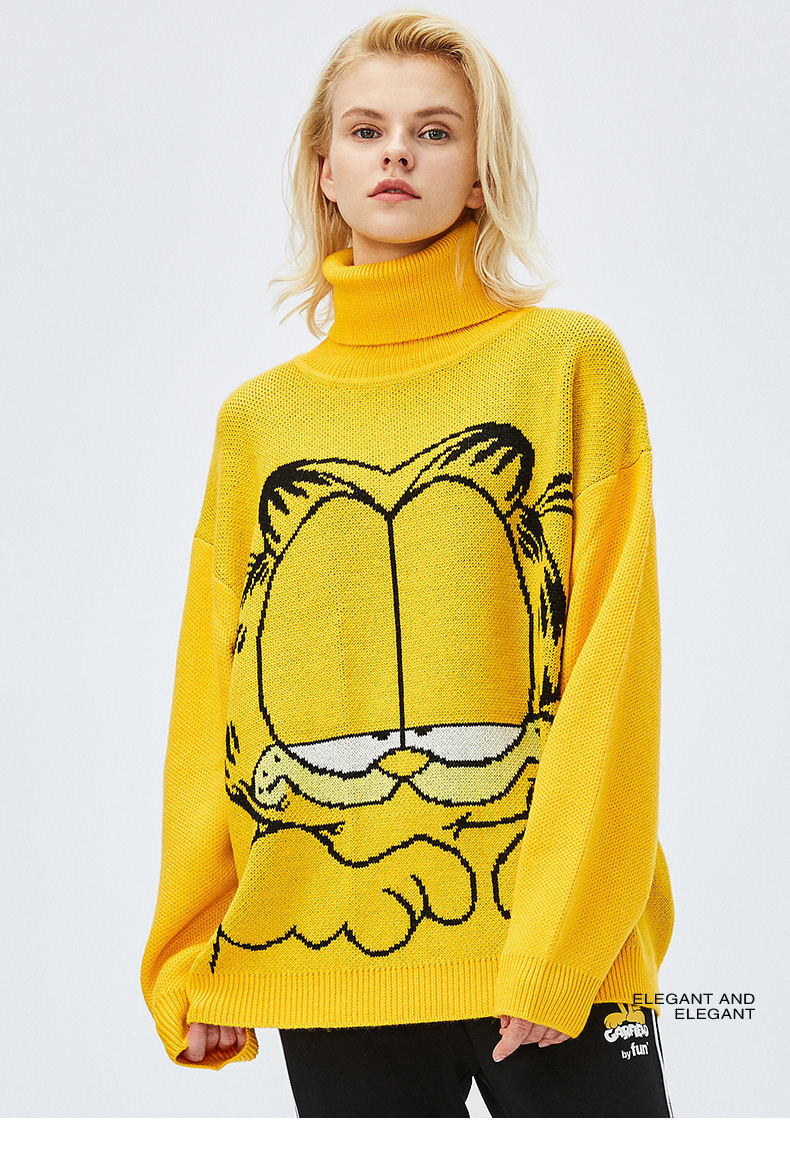 fun潮牌秋冬新款毛衣加菲猫联名宽松情侣装街头男女同款保暖上衣