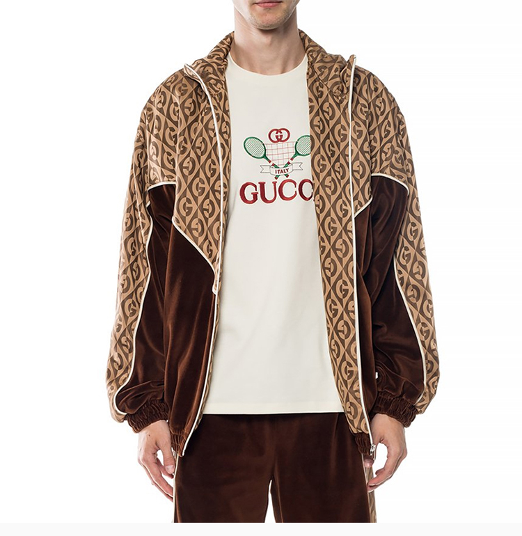 gucci 古驰 19秋冬 男士拼色纤维经典双g印花拼接时尚立领外套夹克