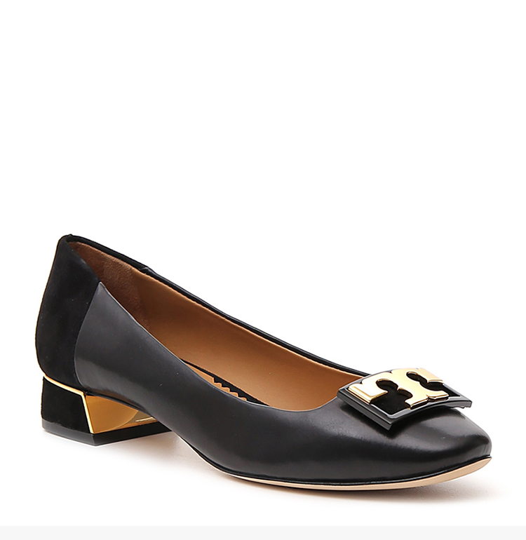tory burch/汤丽柏琦 tb 女士黑色皮革低跟鞋单鞋浅口女鞋 58320-004