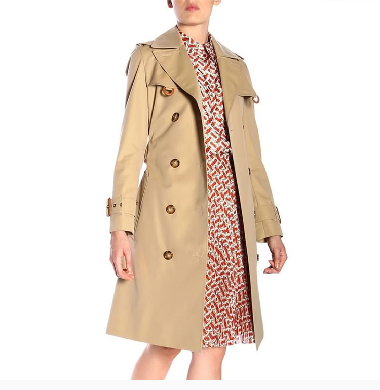 女装 服装 gabardine米色棉质经典英伦双排扣束腰 女士风衣外套