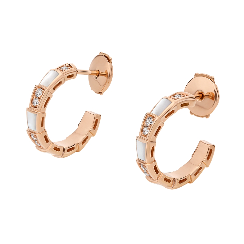 【包税】bvlgari/宝格丽 经典款白贝母18k金玫瑰金带钻 蛇形耳环