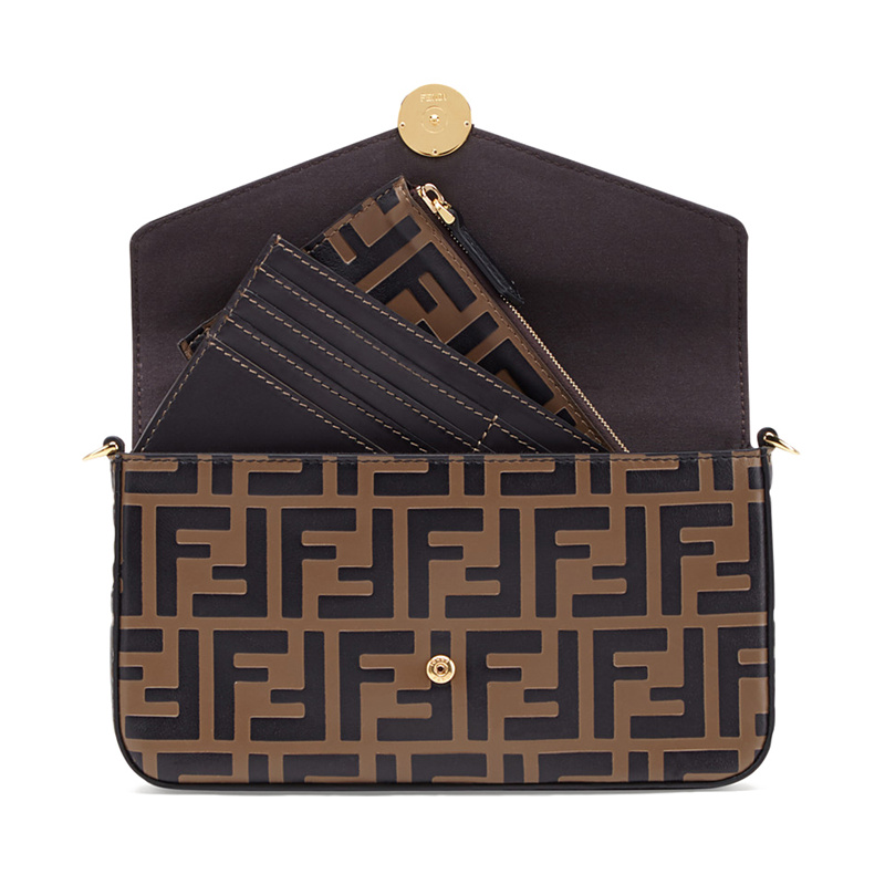 【包税】fendi/芬迪 2020早春新款 女士黑棕拼色牛皮三合一链条包单肩