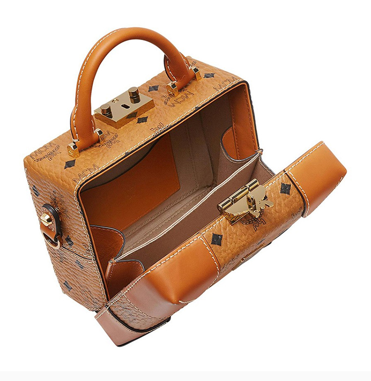 mcm 【19秋冬新款】女士棕色经典logo印花方箱子包单肩包斜挎包女包