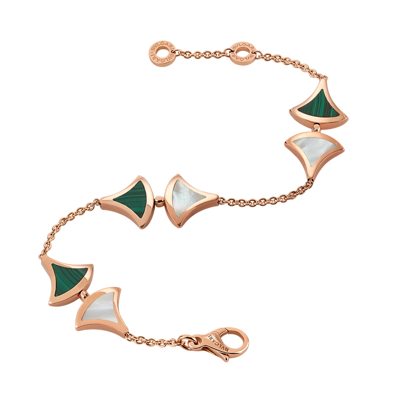 divasdream经典款白贝母孔雀石18k金玫瑰金 小扇子 手链 352605