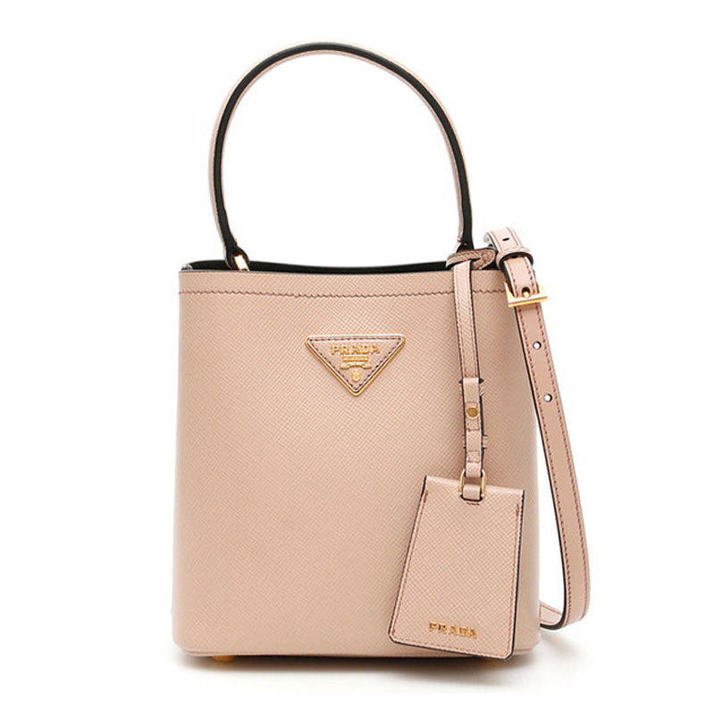prada/普拉达女包 panier系列女士经典三角标粉色牛皮敞口手提单肩斜