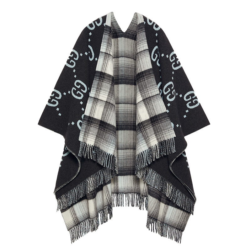 gucci/古驰 女士双g图案拼色羊毛披肩 553118-4g200-1261-146#191010