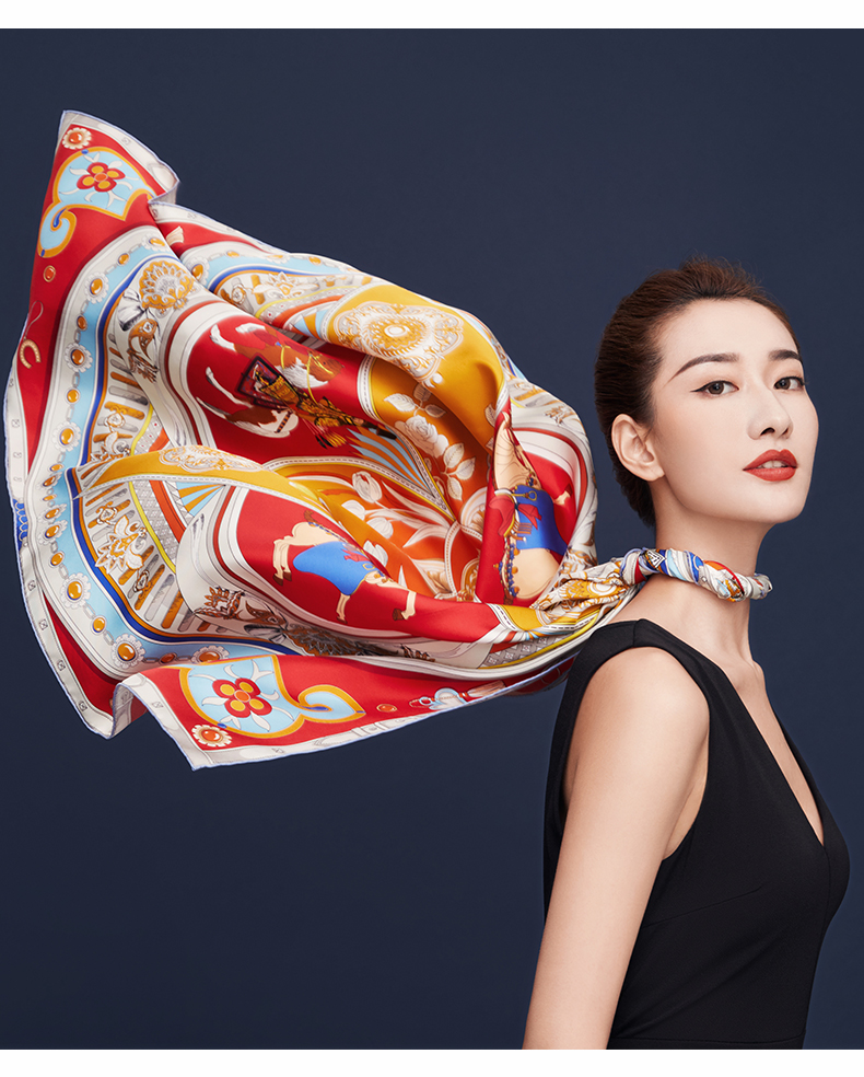 gushi/上海故事]故宫宫廷文化联名款御马金鞍专柜正品小方巾真丝丝巾