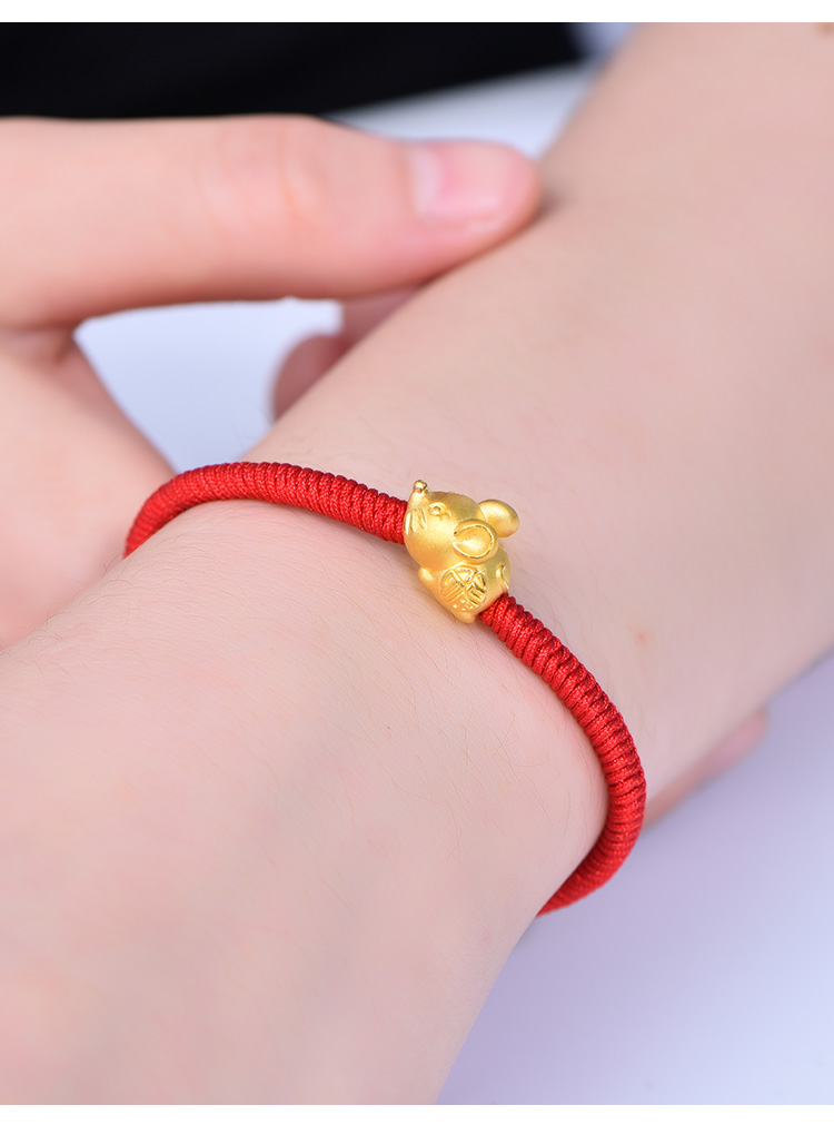 3d硬金手链 黄金转运珠 足金十二生肖福运鼠男女款黄金手串手链鼠兆