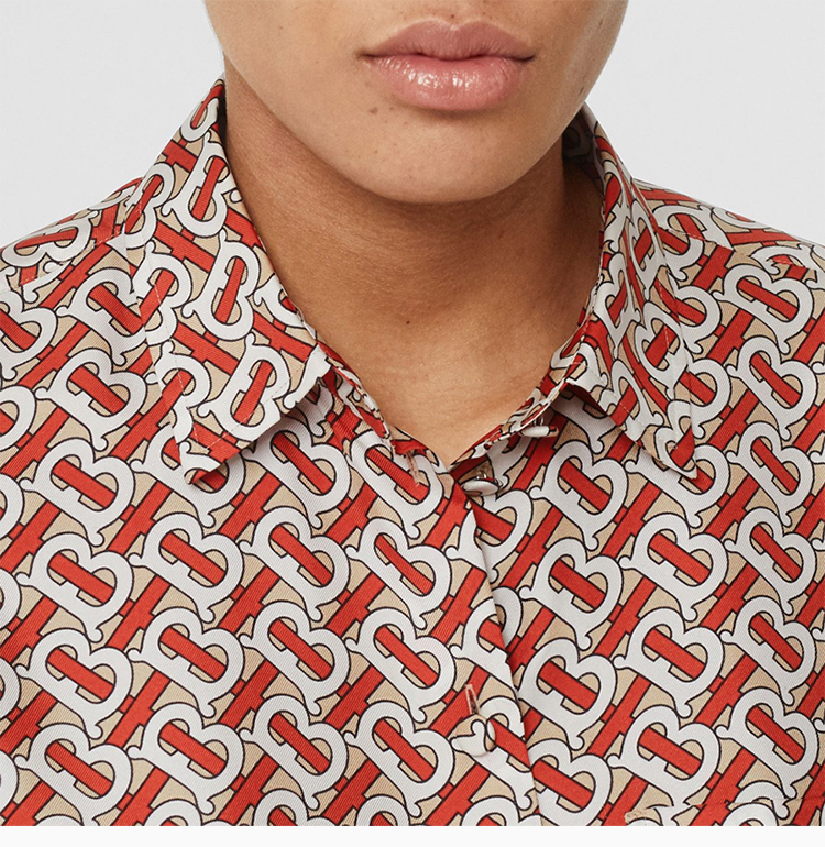 burberry/博柏利【20春夏】女装 服装 朱红色丝质经典花纹 女士长袖