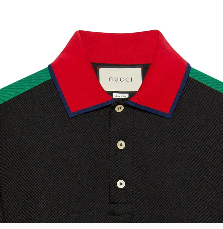 gucci/古驰 19秋冬 男士棉质红绿条纹商务休闲长袖polo衫