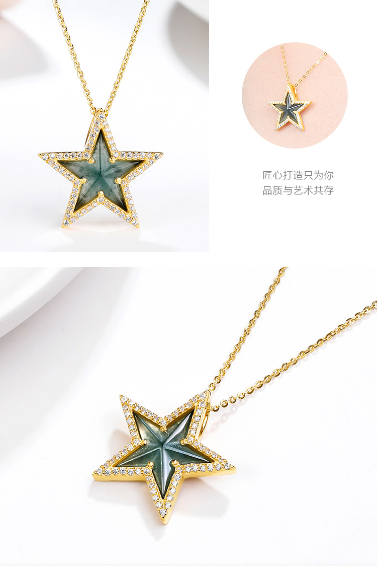 cuiyajinlou/翠雅金楼天然a货冰种深海蓝幸运之星翡翠吊坠玉坠