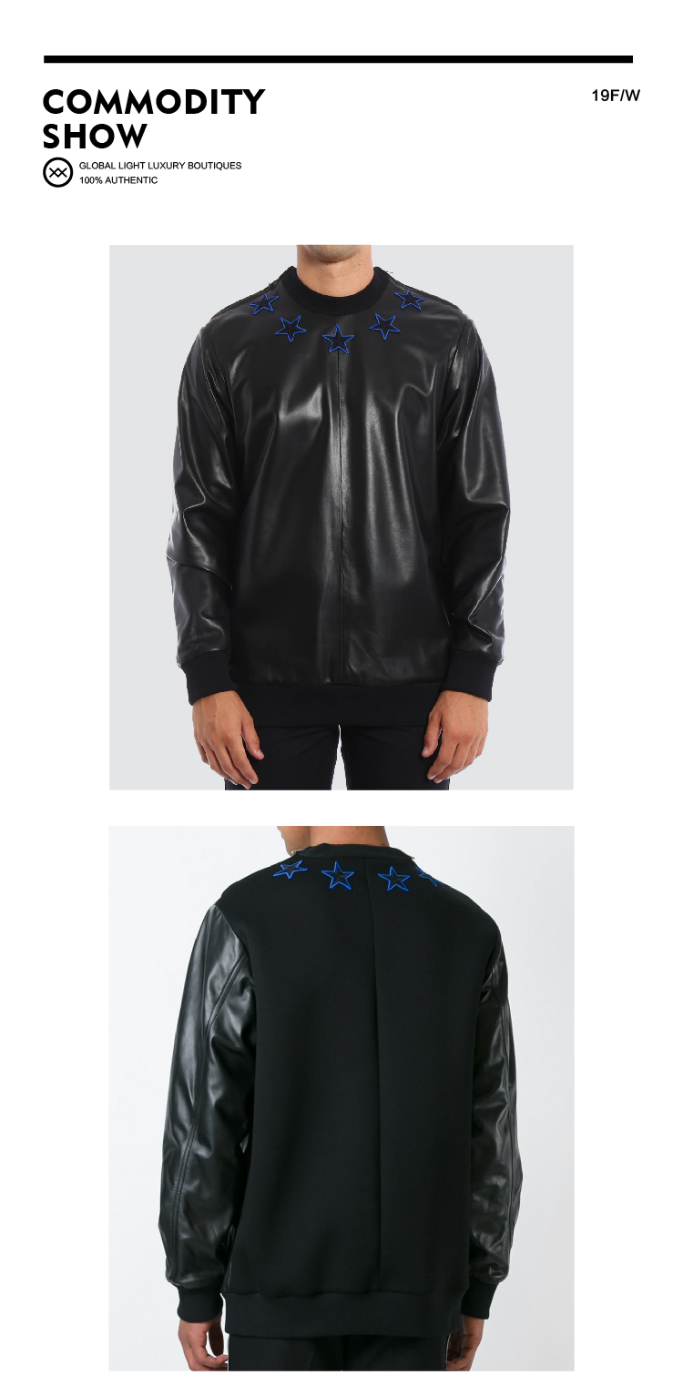 givenchy/纪梵希 男士皮衣羊皮革圆领套头上衣五角星