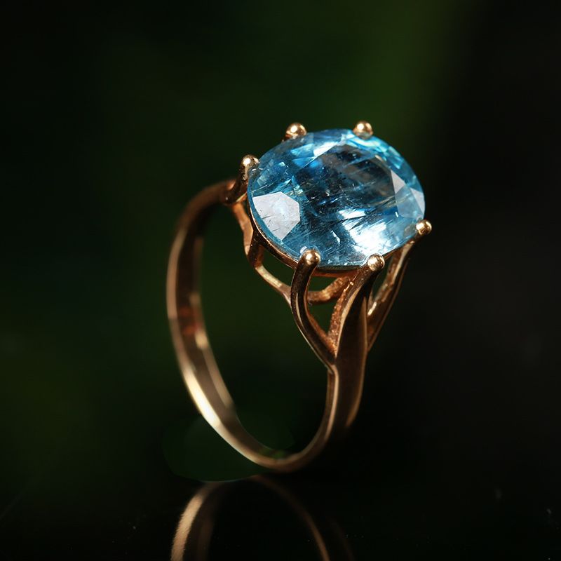 zhangs textiles/绣花张 18k金镶嵌海蓝宝戒指尾戒