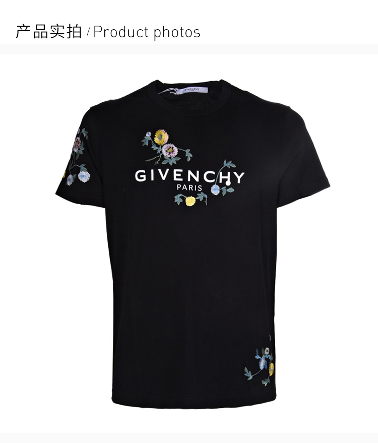 givenchy/纪梵希 19秋冬 女士短袖t恤黑色棉质经典logo款菊花图案圆领