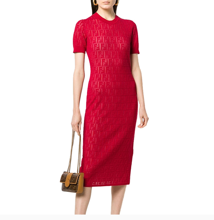 【fendi芬迪 女士连衣裙】【包税】fendi/芬迪 19秋冬 女士红色棉质