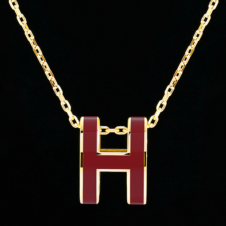 hermes /爱马仕 项链 poph 酒红吊坠 (金色,玫瑰金色)链条