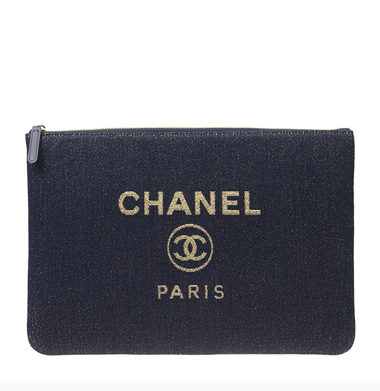 Chanel/香奈儿 20春夏  女士蓝色经典logo标识帆布手拿包