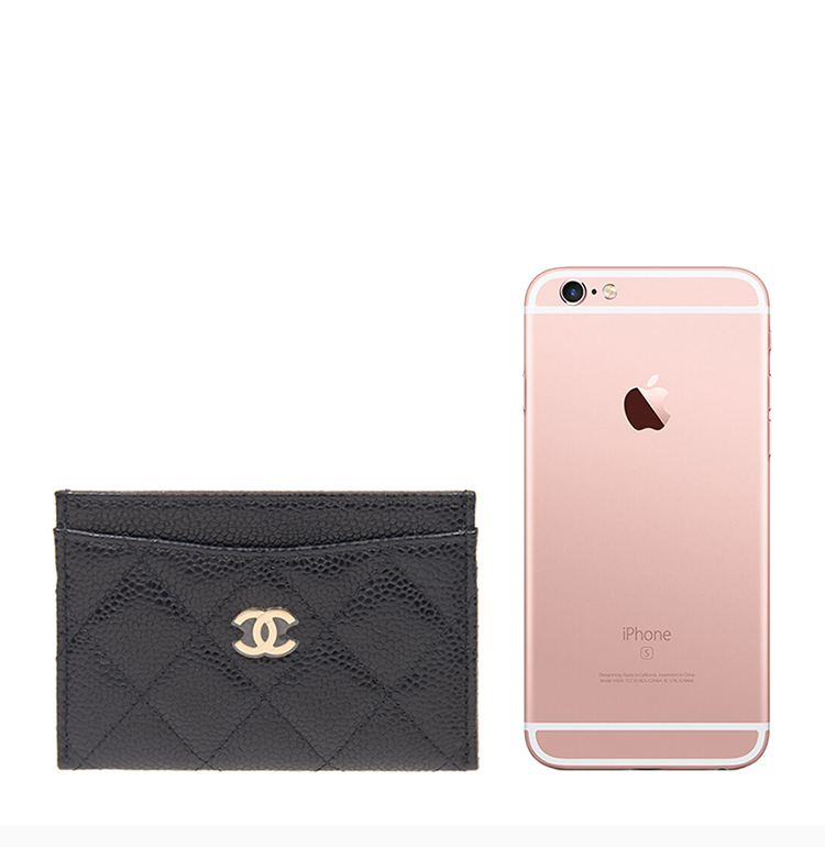 【包税】Chanel/香奈儿 女士经典菱纹黑色牛皮logo标夹层卡包卡片夹