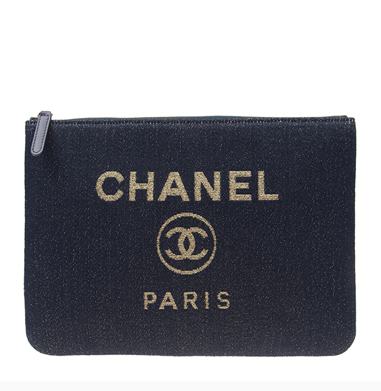 【包税】Chanel/香奈儿   女士经典logo字母蓝色帆布手拿包