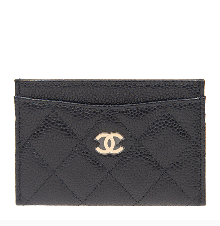 【包税】Chanel/香奈儿 女士经典菱纹黑色牛皮logo标夹层卡包卡片夹