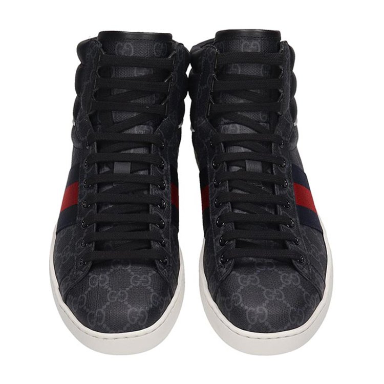 gucci/古驰 男士黑色ace系列经典红绿条纹高帮板鞋 55519792t20-1140