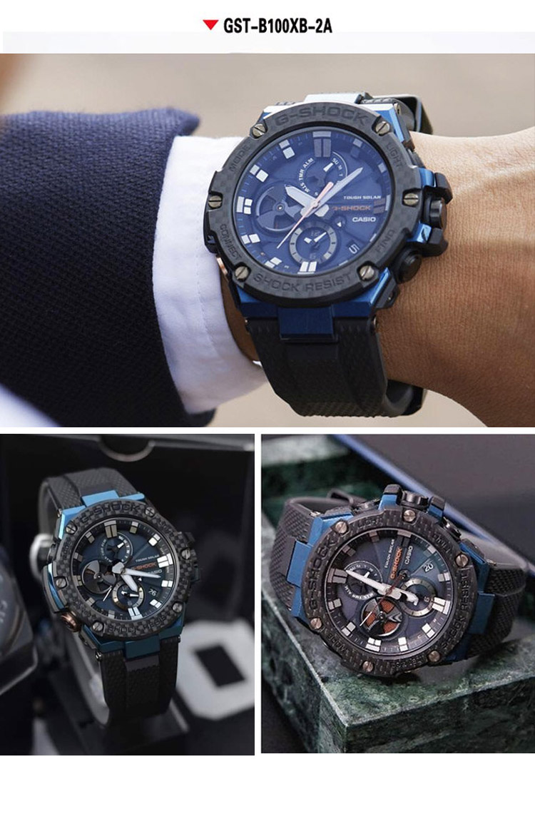 光动能蓝牙指针钢带运动防水夜光男表gst-b100d-1a-b100-1a-xa-b200